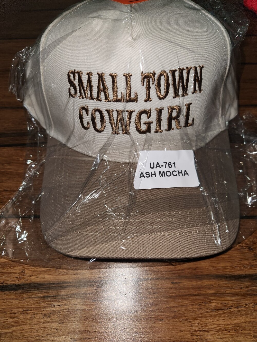 Small Town Cowgirl Embroidered Trucker Hat - Cream & Mocha